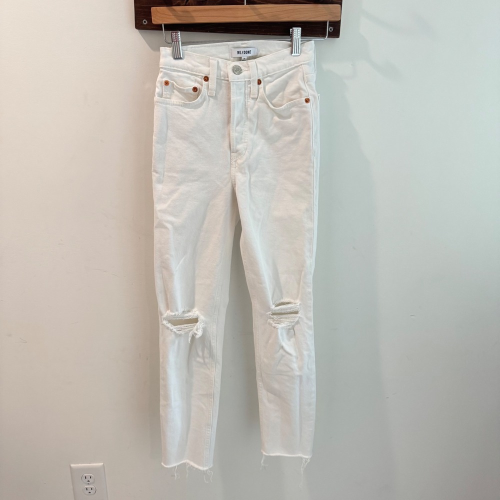 RE/DONE‎ 90s High Rise Ankle Crop Jeans White Destroy Distressed Size 23